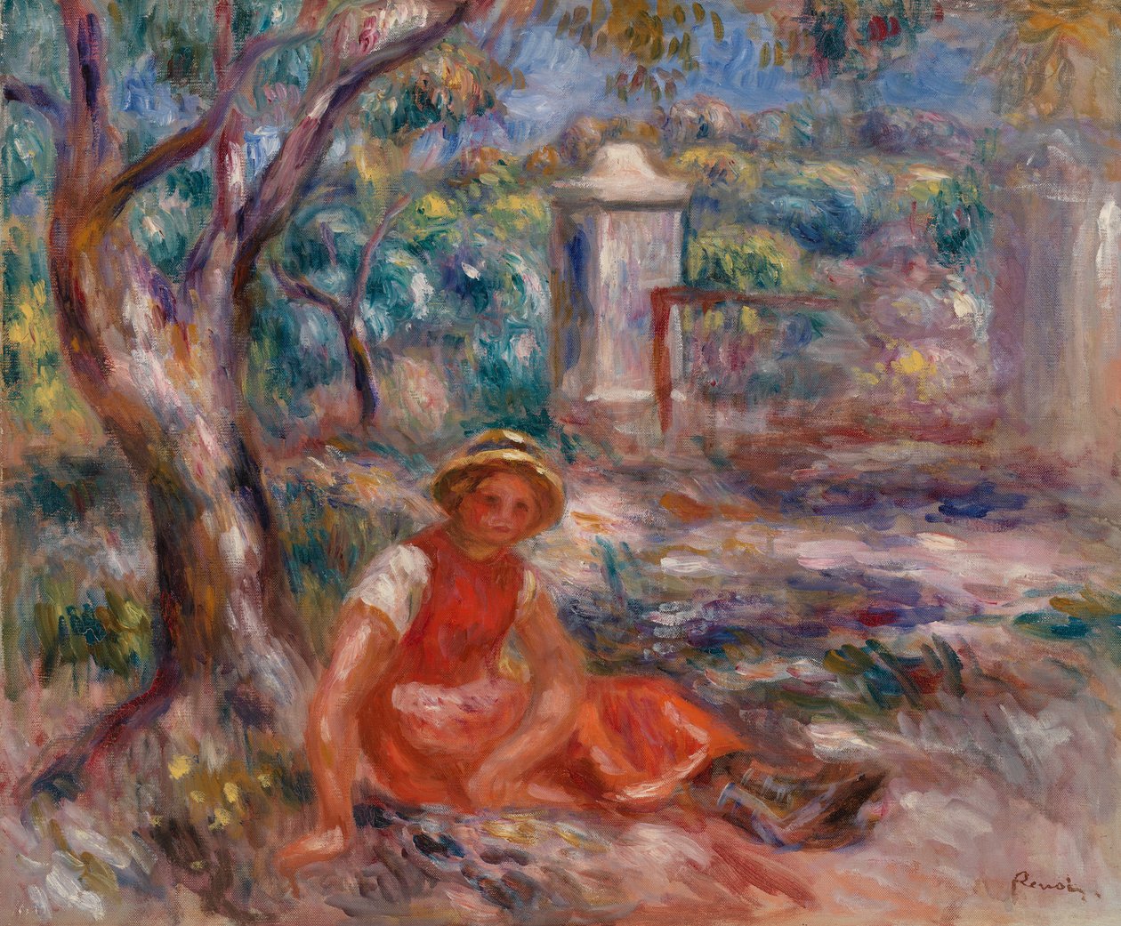 Tyttö puun juurella tekijältä Pierre Auguste Renoir
