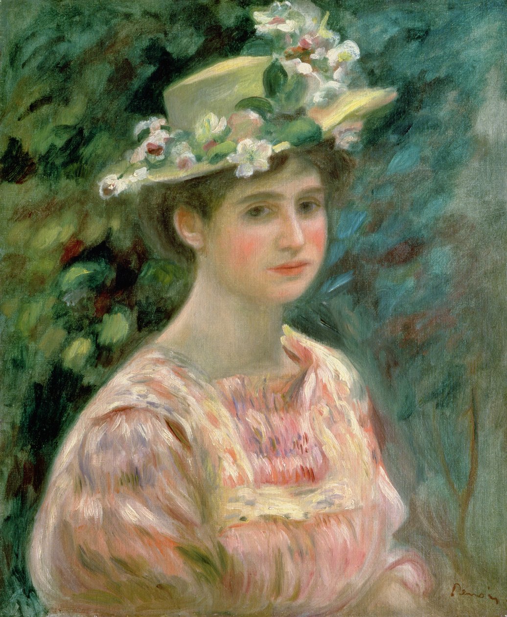Tyttö, jolla on Eglantines hatussa, n. 1896 tekijältä Pierre Auguste Renoir