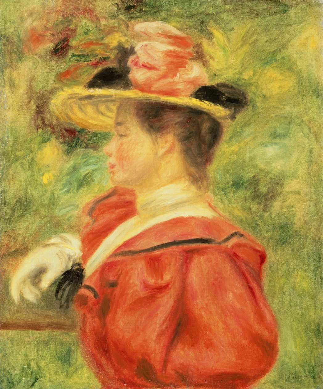 Girl with Glove, n. 1890 (öljy kankaalle) tekijältä Pierre Auguste Renoir