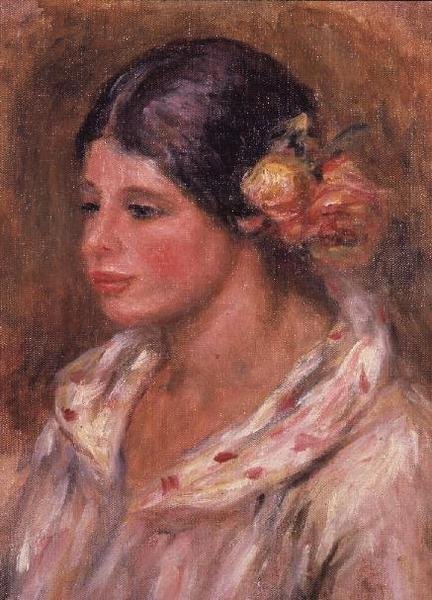 Tyttö ruusuja hänen hiukset tekijältä Pierre Auguste Renoir