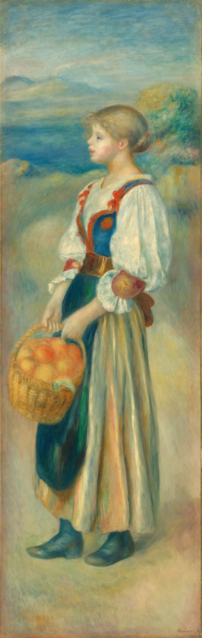 Tyttö appelsiinikorin kanssa, c. 1889. tekijältä Pierre Auguste Renoir
