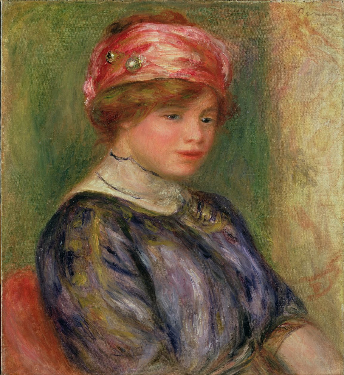 Tyttö vaaleanpunaisella hatulla tekijältä Pierre Auguste Renoir