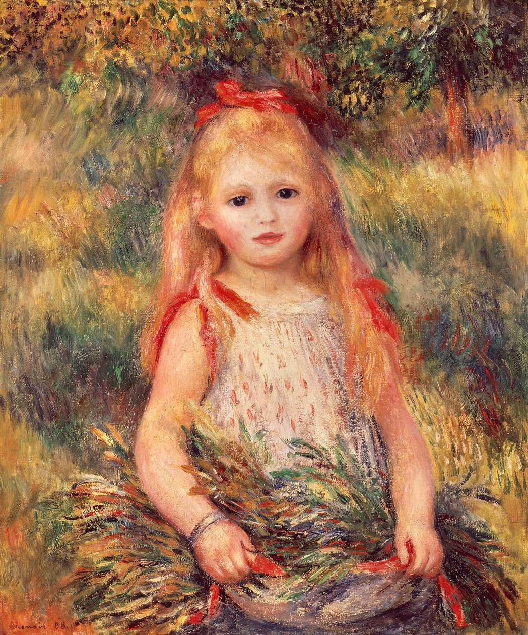 Pierre-Auguste Renoirin (1841-1919) tyttö maissinipulla, öljy kankaalle, 65x54 cm tekijältä Pierre Auguste Renoir