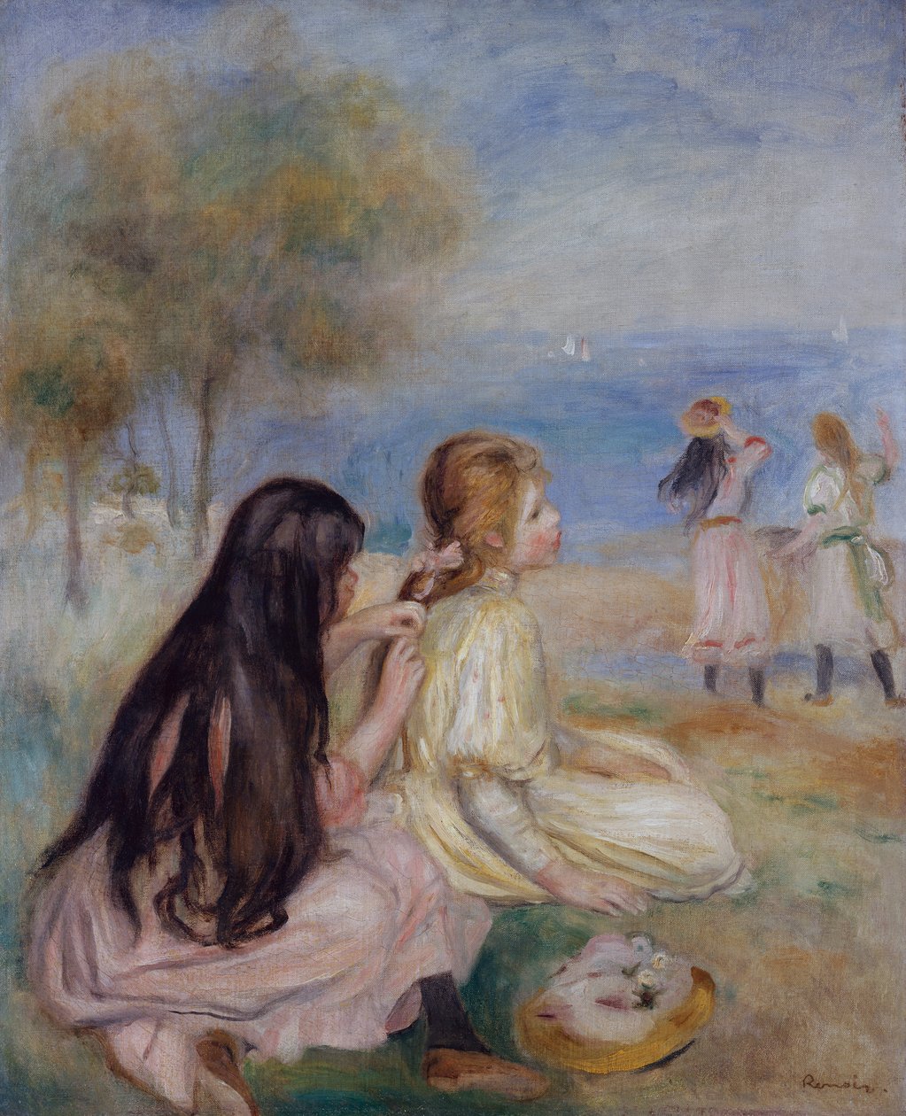 Girls by the Seaside, n. 1875 (öljy kankaalle) tekijältä Pierre Auguste Renoir