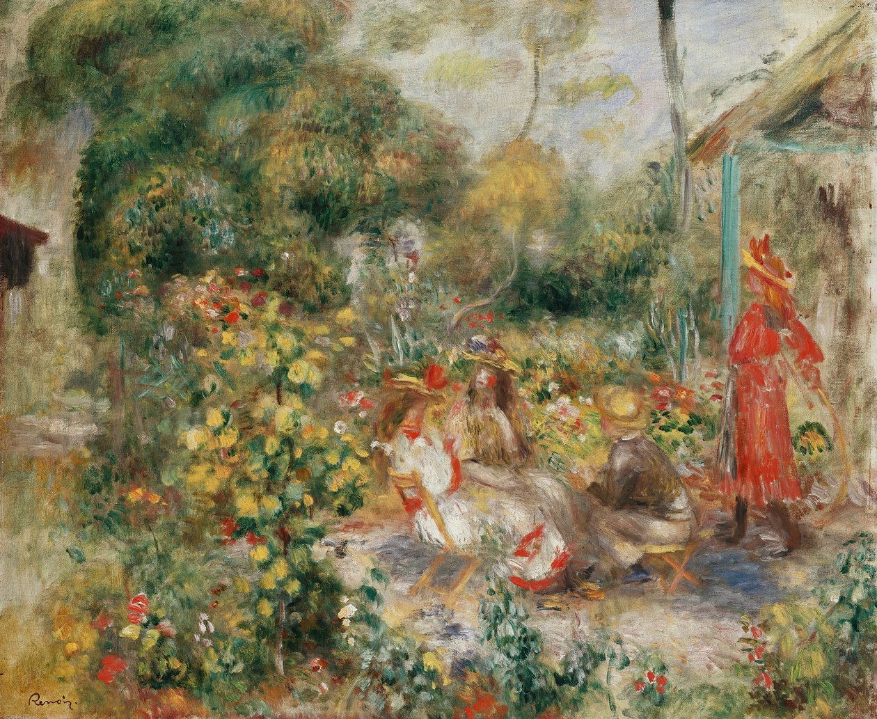 Tytöt puutarhassa Montmartressa; Tytöt puutarhassa Montmartressa, n. 1893-1895 tekijältä Pierre Auguste Renoir