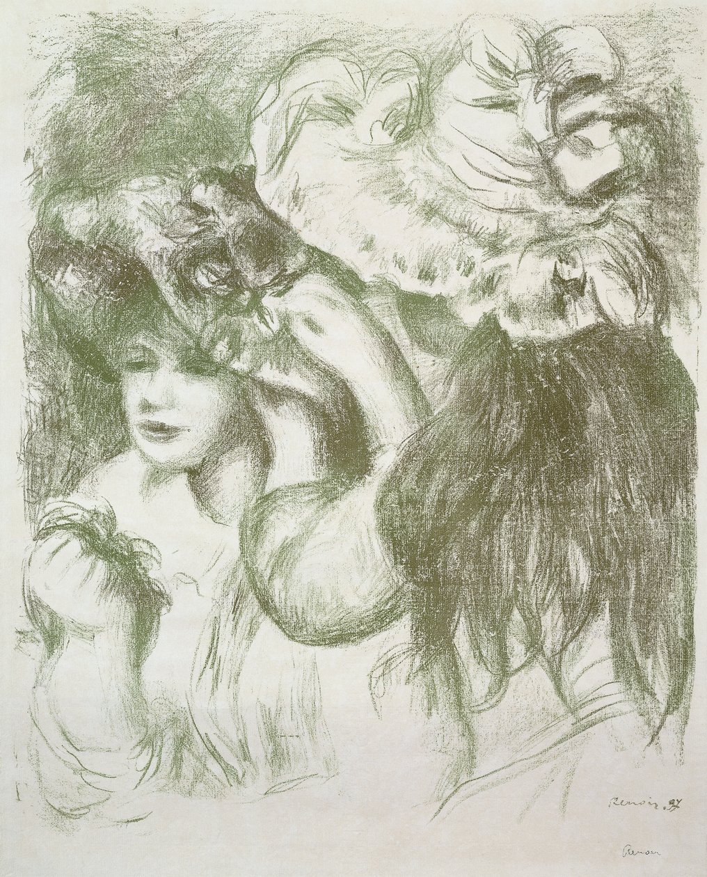 Hattuneula, ensimmäinen taulu; Pin Hat, ensimmäinen levy, n. 1897 tekijältä Pierre Auguste Renoir