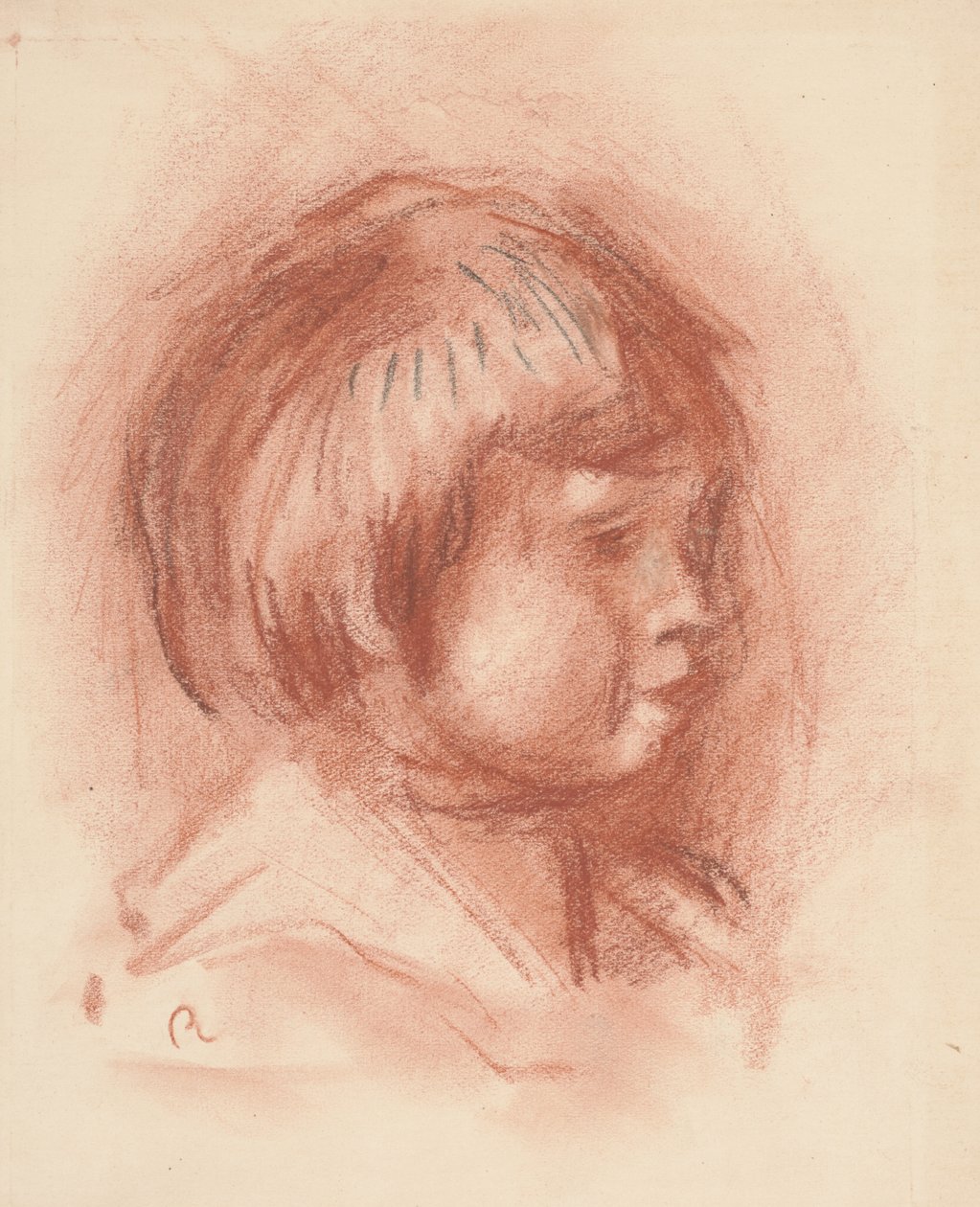 Lapsen pää, n. 1906 (sangviiniliitu) tekijältä Pierre Auguste Renoir