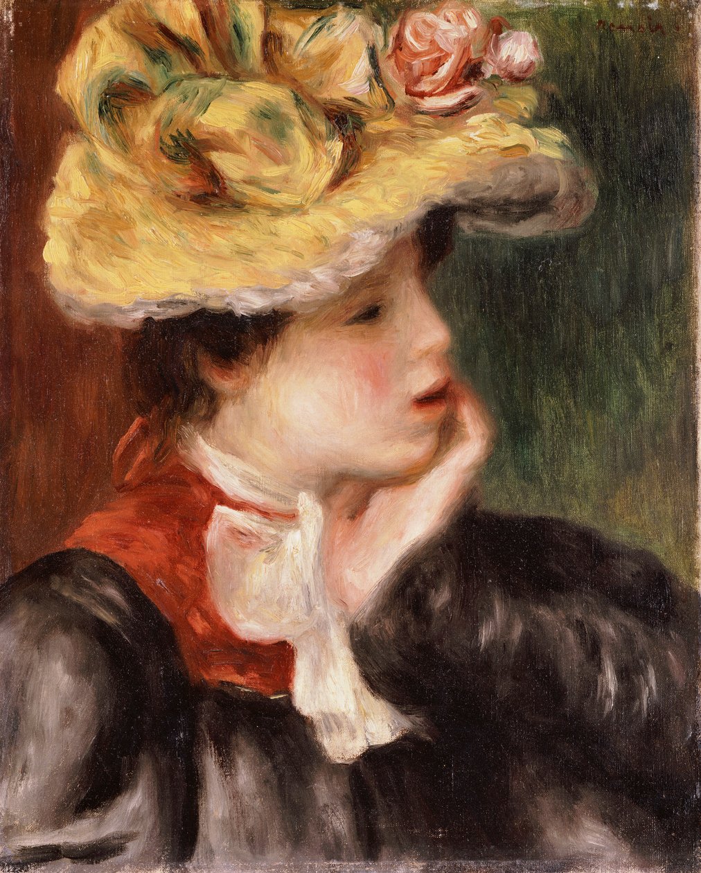 Keltahattuisen tytön pää tekijältä Pierre Auguste Renoir