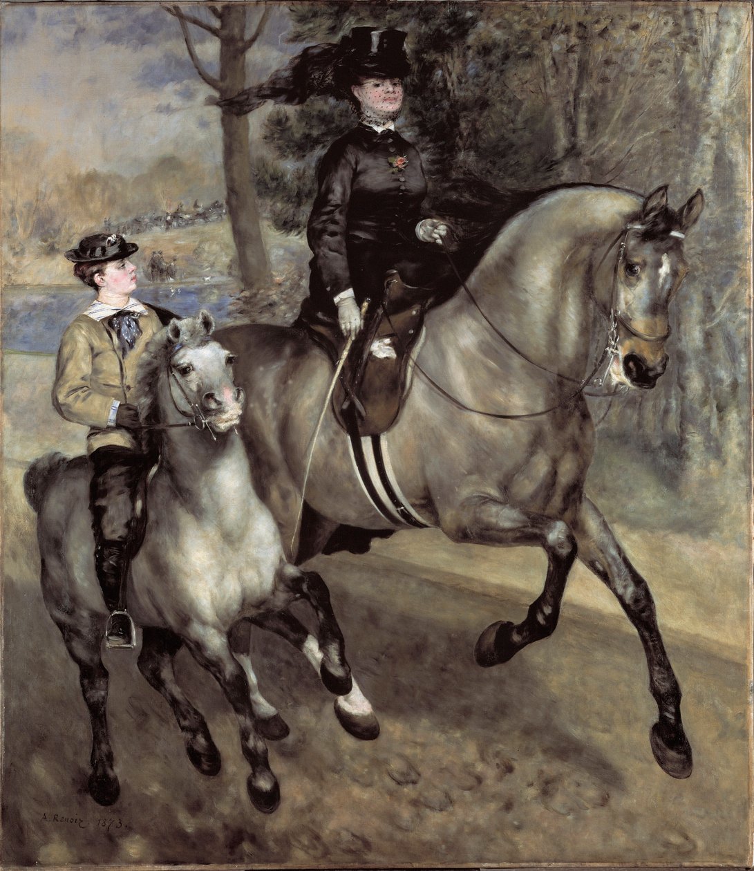 Ratsastajia (tai ratsastusta) Bois de Boulognessa. Pierre Auguste Renoirin maalaus (Pierre-Auguste tekijältä Pierre Auguste Renoir