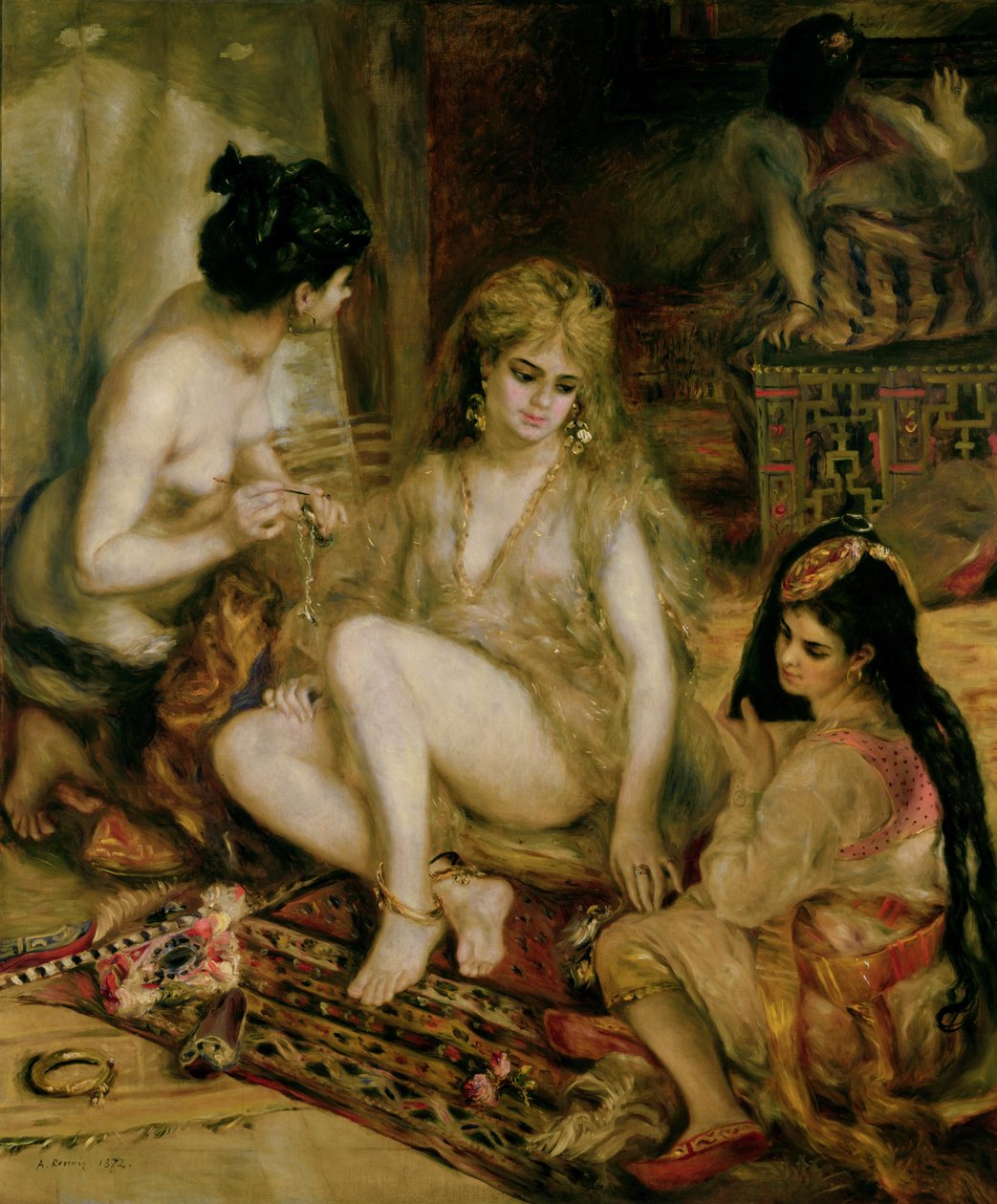 Montmartren haaremin sisustus, algerialaisiksi pukeutuneita pariisilaisia naisia tekijältä Pierre Auguste Renoir