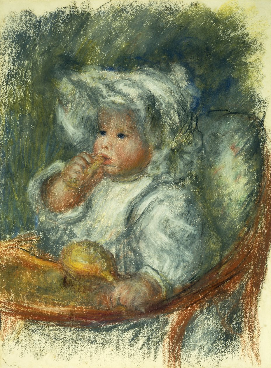 Jean Renoir tuolissa - Lapsi keksin kanssa; Jean Renoir a la Chaise - Lapsi keksien kanssa, 1895 tekijältä Pierre Auguste Renoir