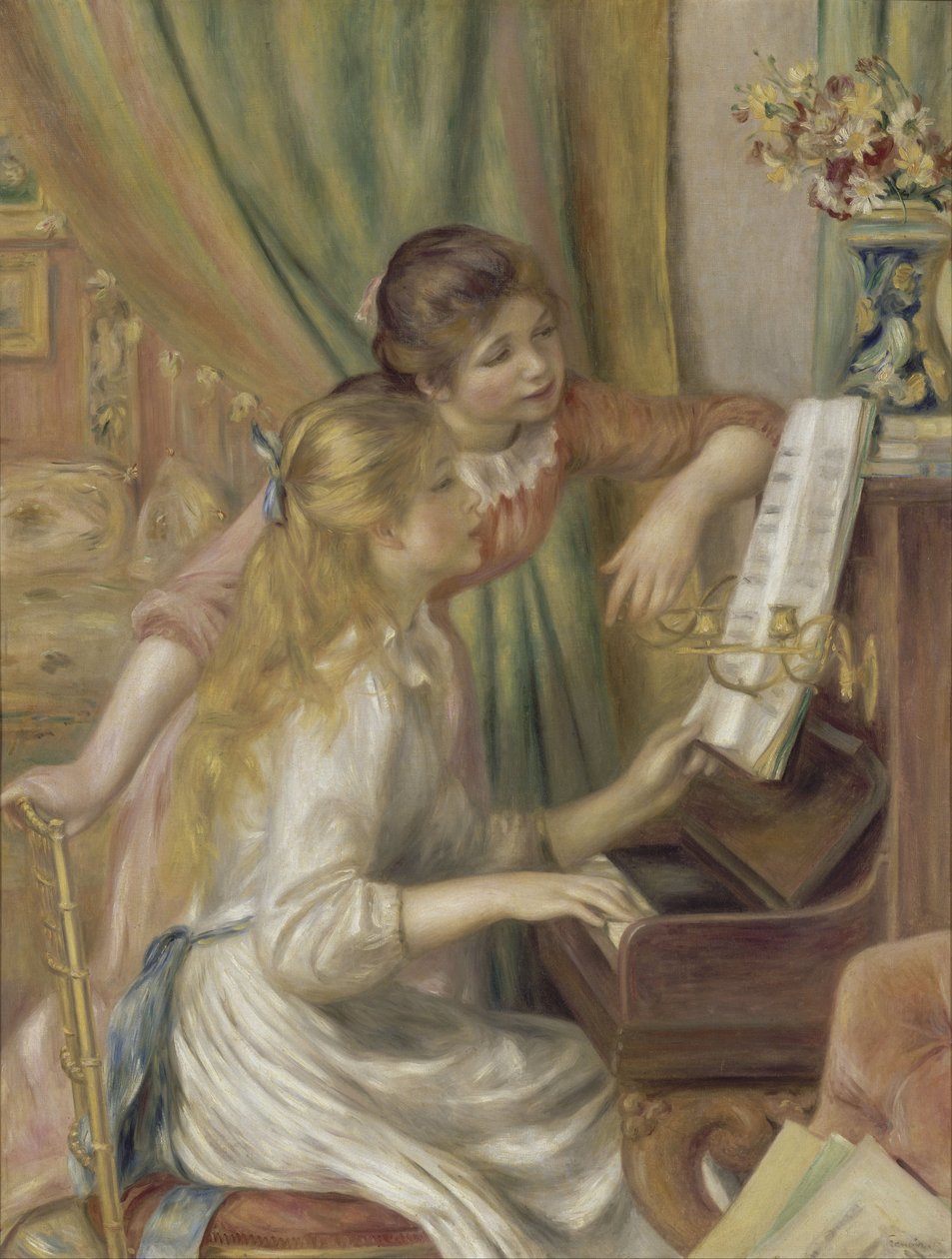 Nuoret tytöt pianon ääressä tekijältä Pierre Auguste Renoir