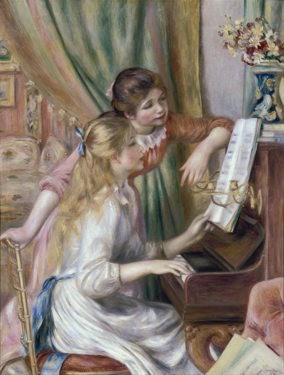 Nuoret tytöt pianon ääressä tekijältä Pierre Auguste Renoir