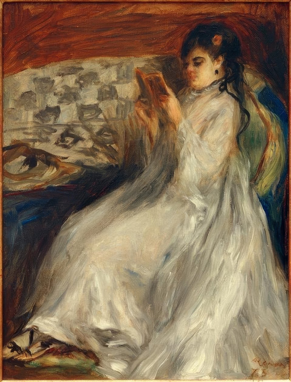 Nuori lukeva nainen valkoinen tekijältä Pierre Auguste Renoir