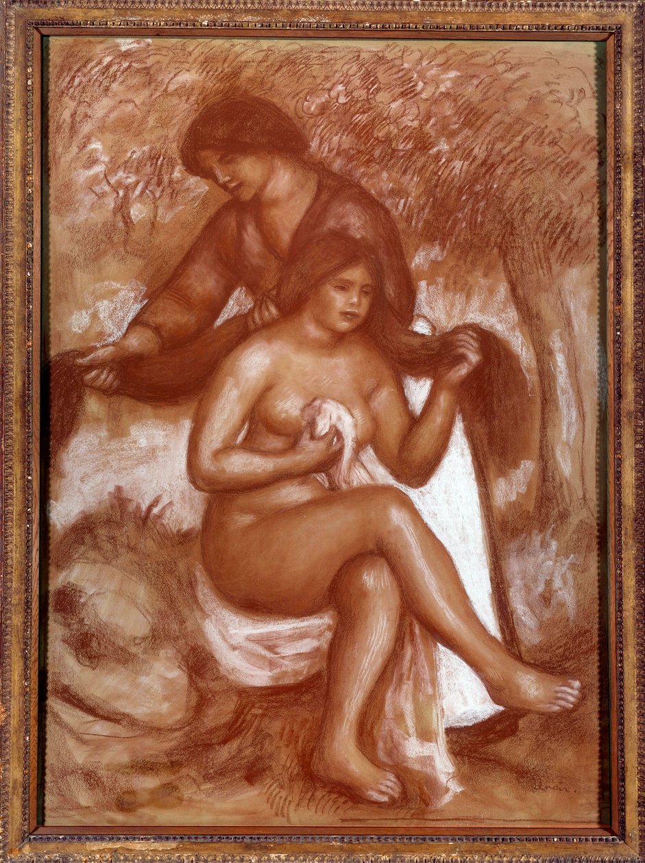 Kylpyläisen hiustyyli tai wc Pierre Auguste Renoirin piirustus verestä ja valkoisesta chalaiesta tekijältä Pierre Auguste Renoir