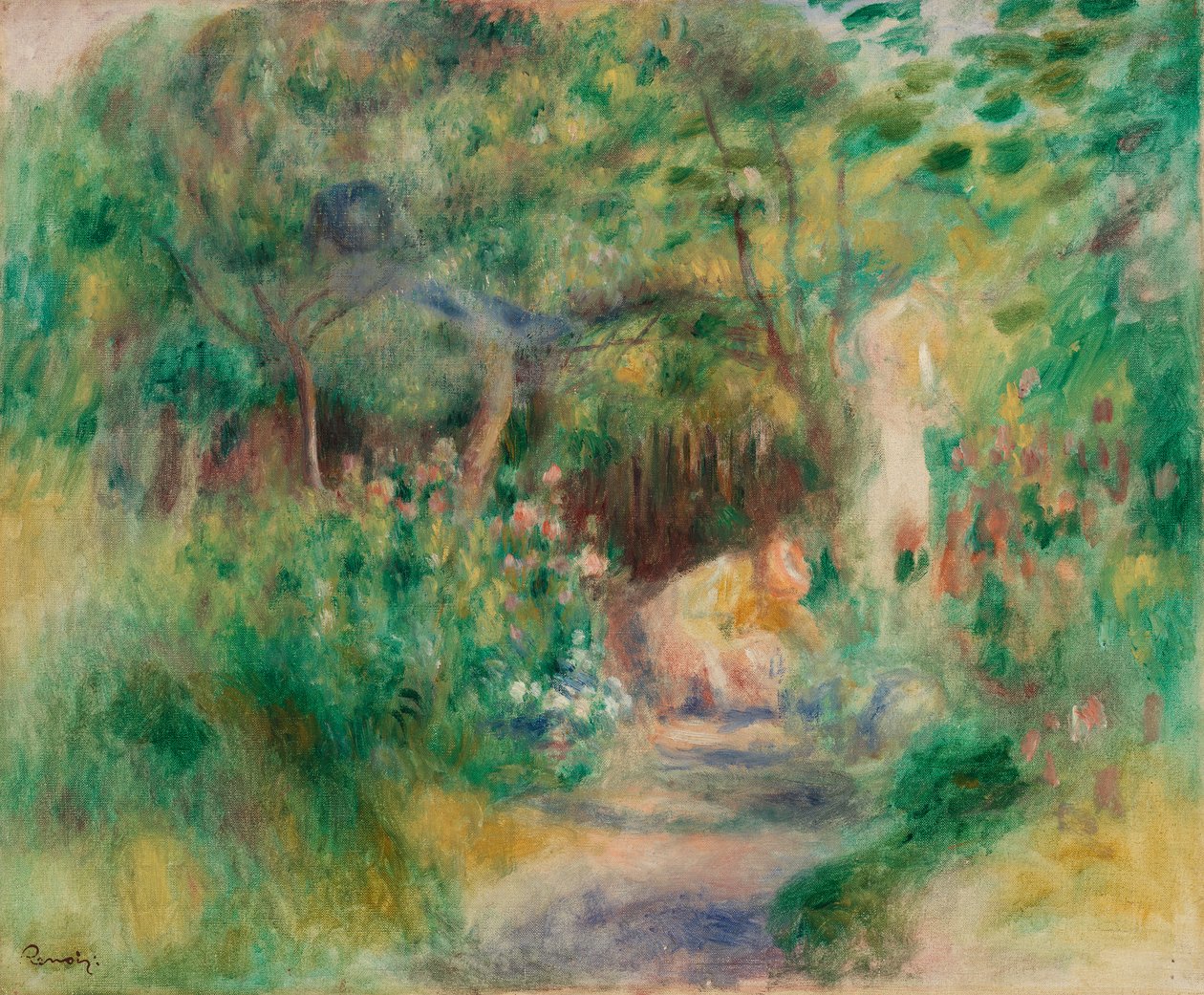 Maisema naisen puutarhanhoitoon tekijältä Pierre Auguste Renoir