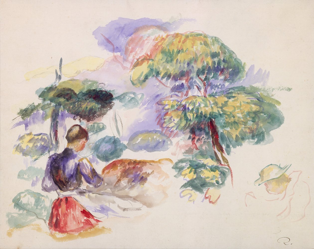 Maisema tytön kanssa, n. 1890. tekijältä Pierre Auguste Renoir