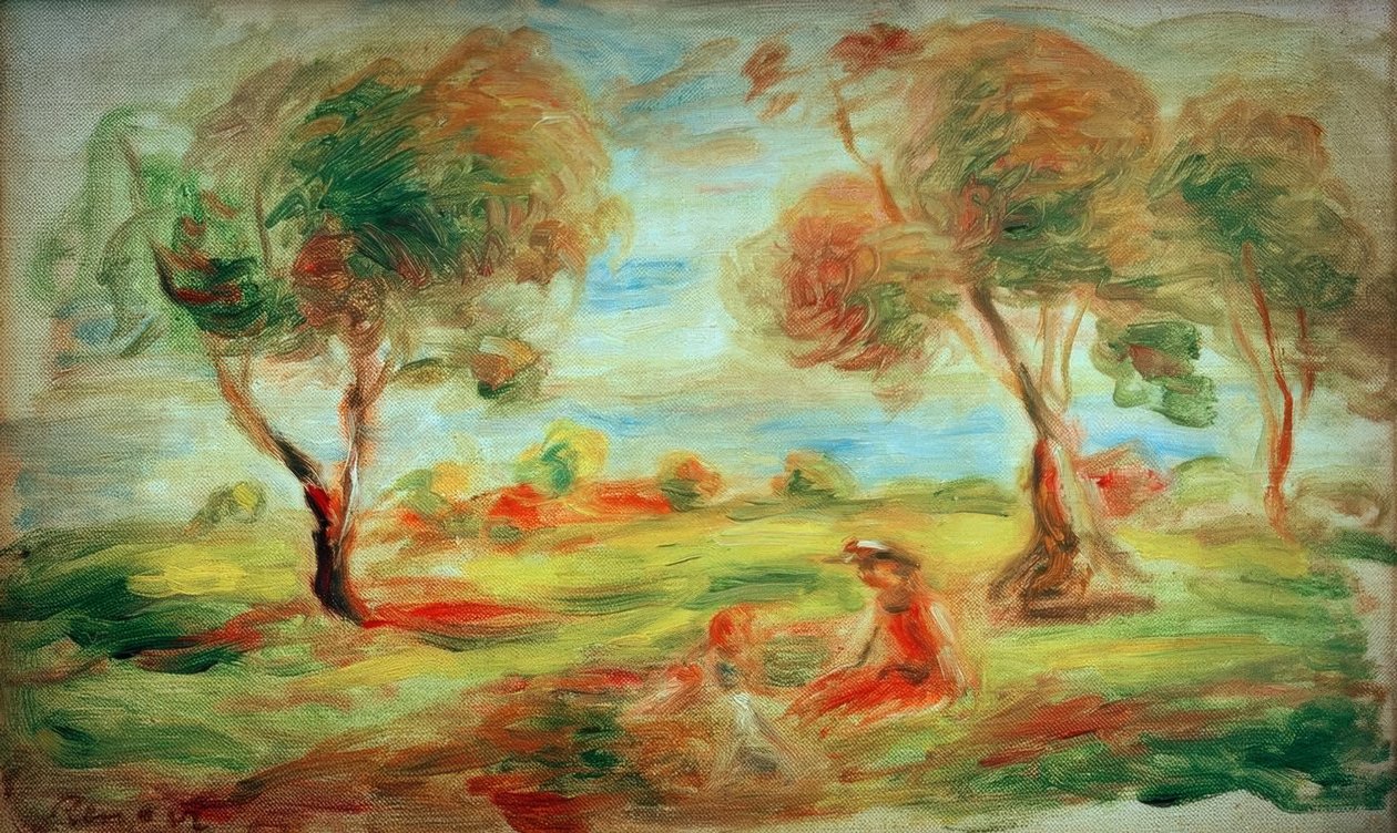 Maisema lähellä Cagnes Sur-Meria ihmisten kanssa tekijältä Pierre Auguste Renoir