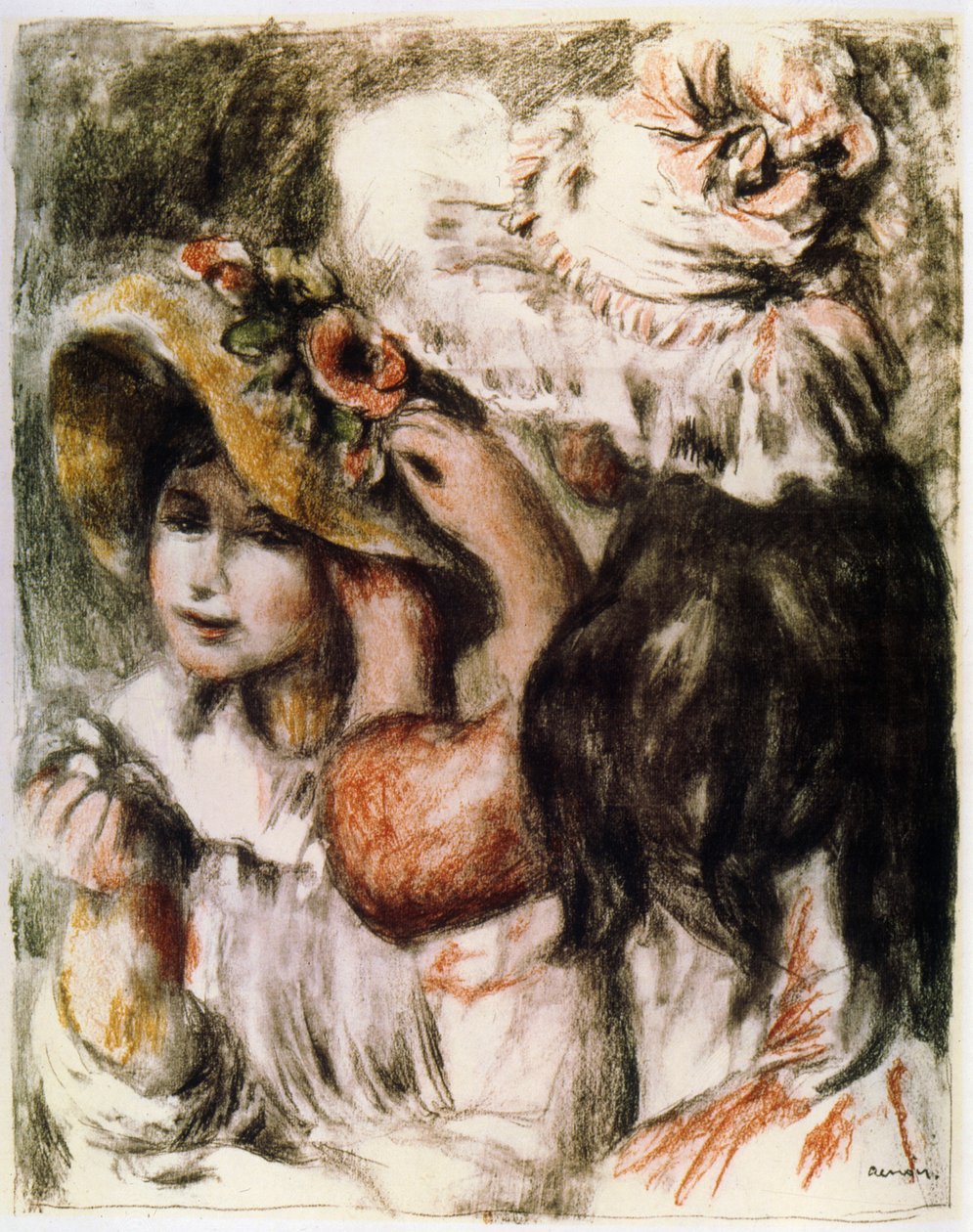 Kiinnitetty hattu Hatun kiinnittäminen, 1898 tekijältä Pierre Auguste Renoir