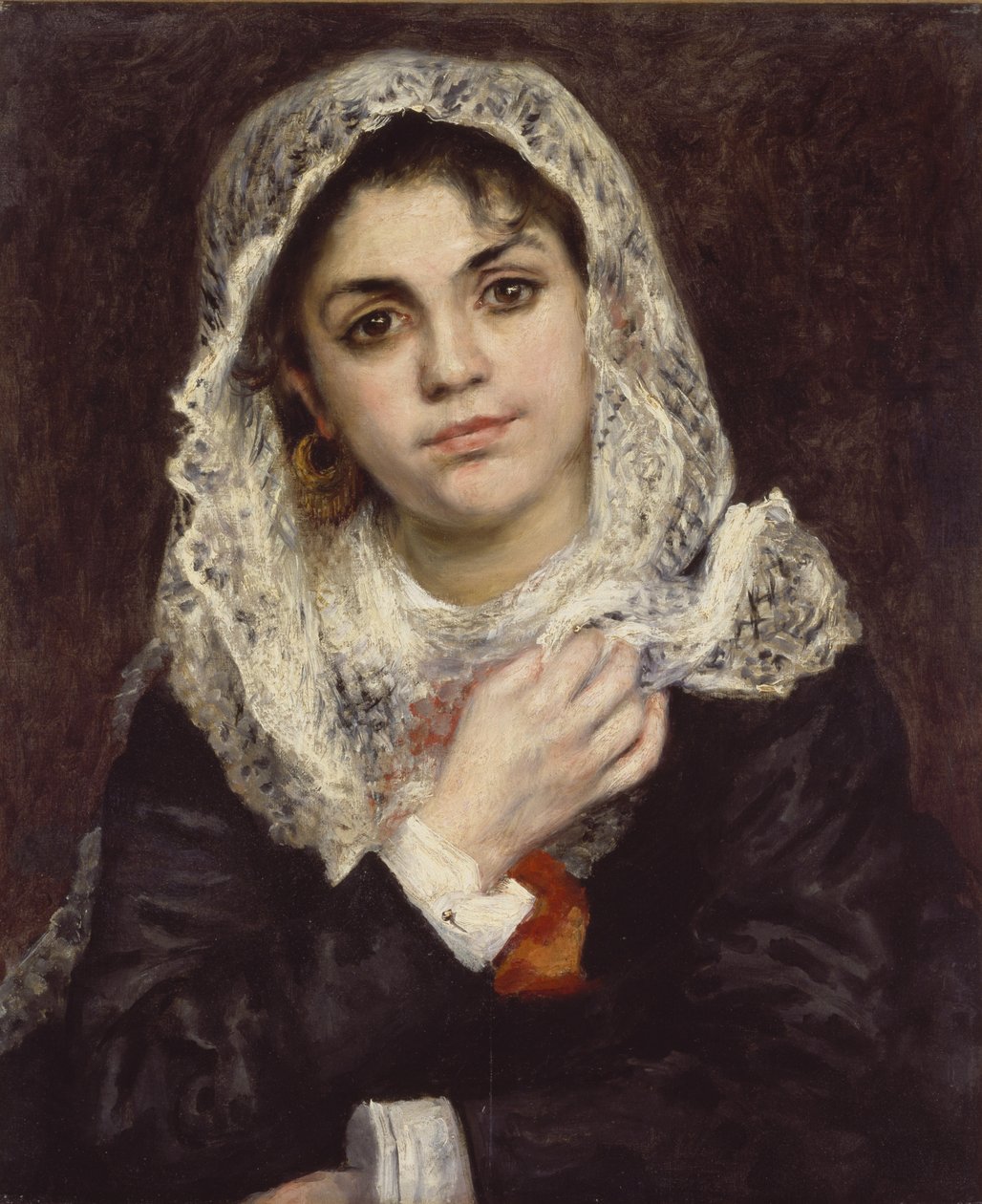 Lise valkoisessa huivissa, n. 1872 tekijältä Pierre Auguste Renoir