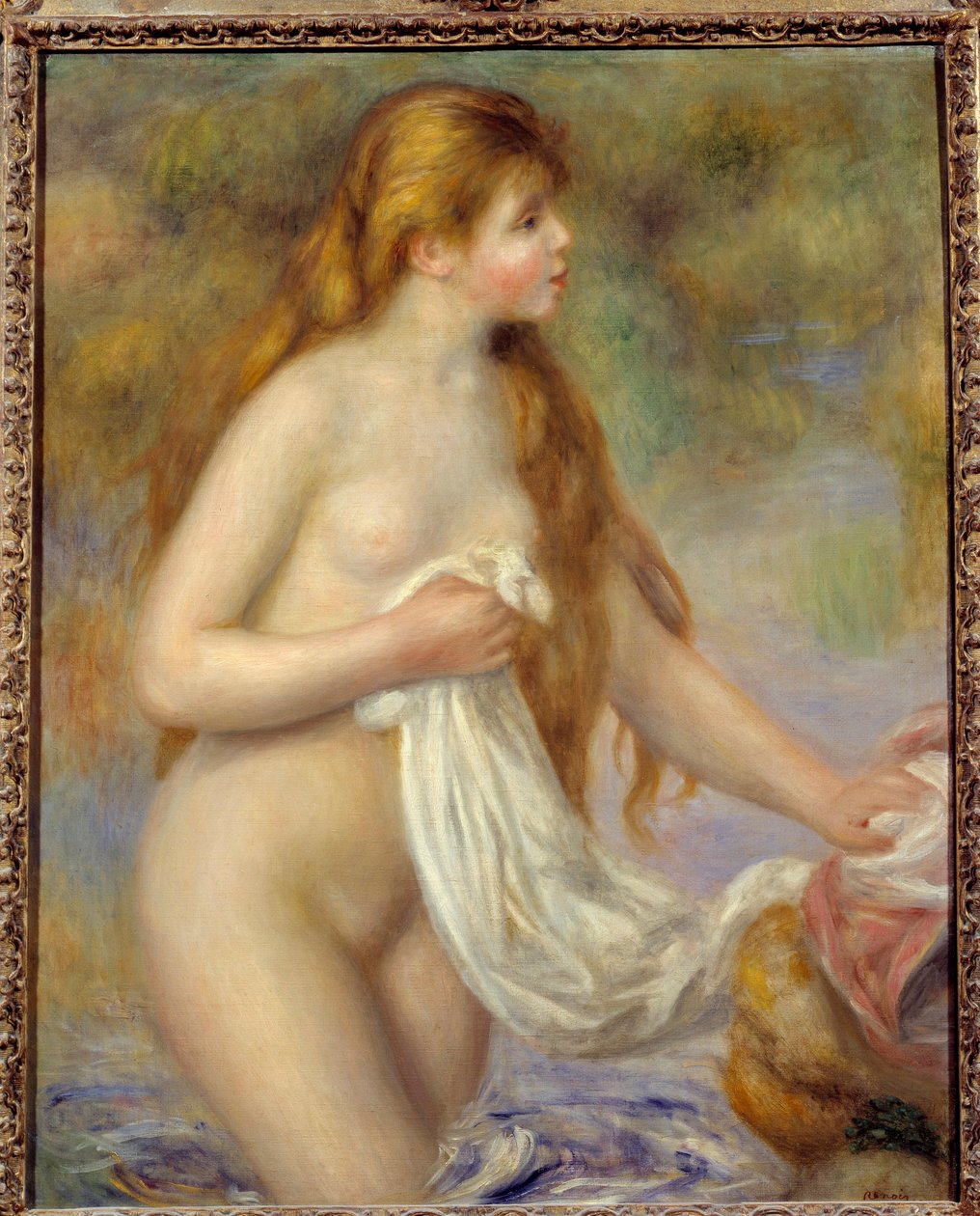 Pierre Auguste Renoirin (1841-1919) maalaus pitkät hiukset kylpylä tekijältä Pierre Auguste Renoir