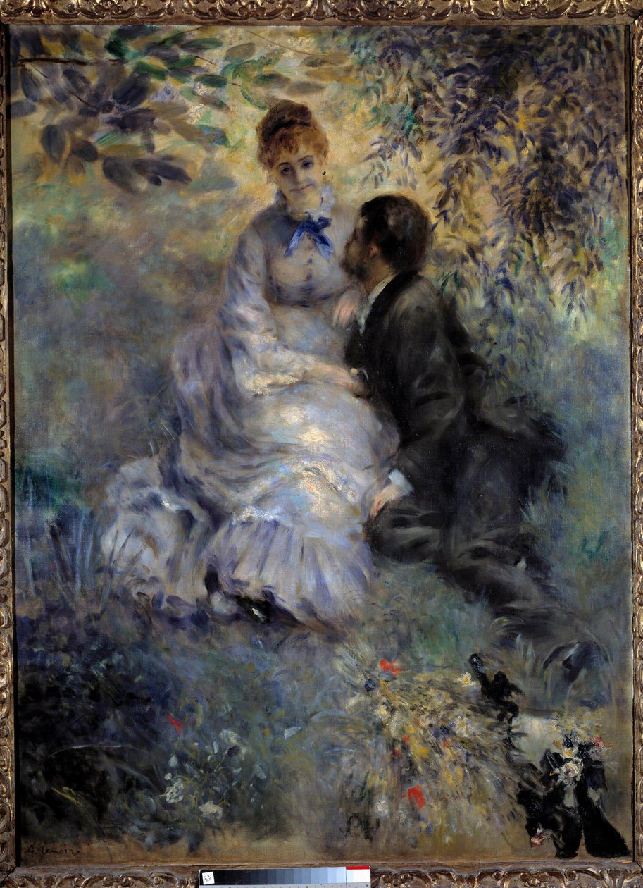 Rakastavaiset. Pari istuu puutarhassa. Pierre Auguste Renoirin (1841-1919) maalaus tekijältä Pierre Auguste Renoir