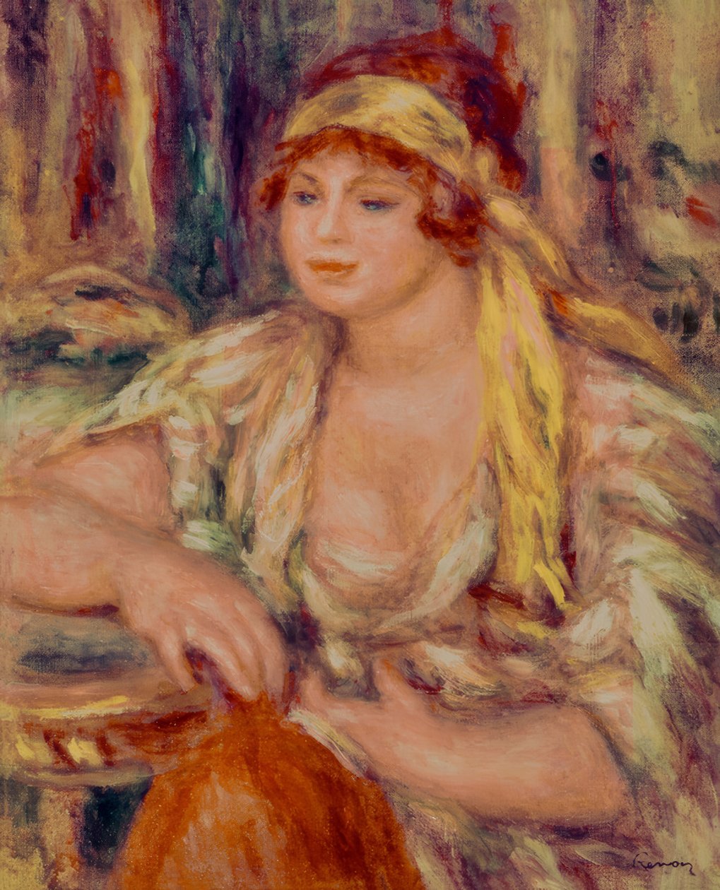 Madame Renoir keltaisen turbaanin kanssa tekijältä Pierre Auguste Renoir