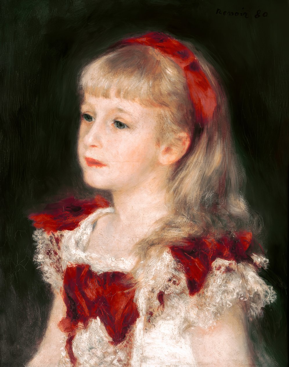 Mademoiselle Grimprel punaisella nauhalla tekijältä Pierre Auguste Renoir