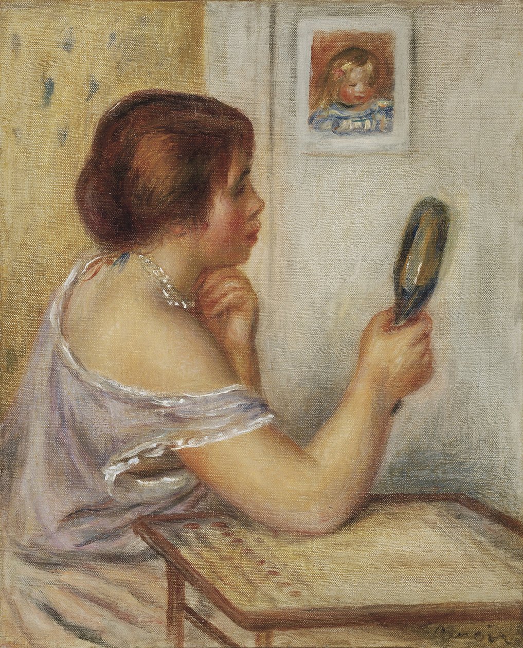 Marie Dupuis pitelee peiliä Cocon muotokuvalla tekijältä Pierre Auguste Renoir