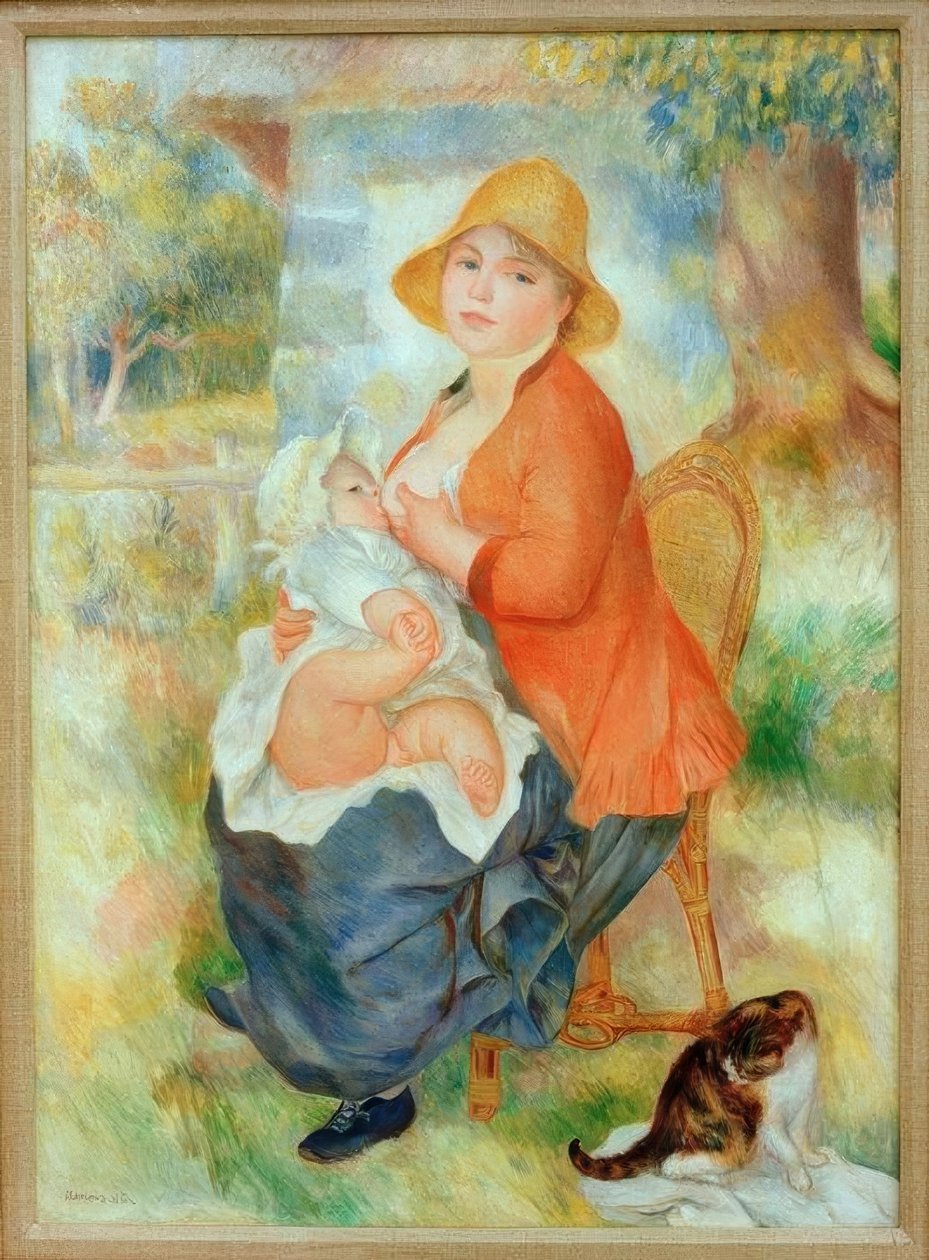Äitiys. Nainen imettää lastaan tekijältä Pierre Auguste Renoir