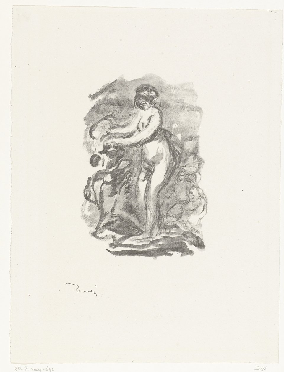 Alaston nainen seisoo viiniköynnöksen vieressä Femme au cep de vigne tekijältä Pierre Auguste Renoir