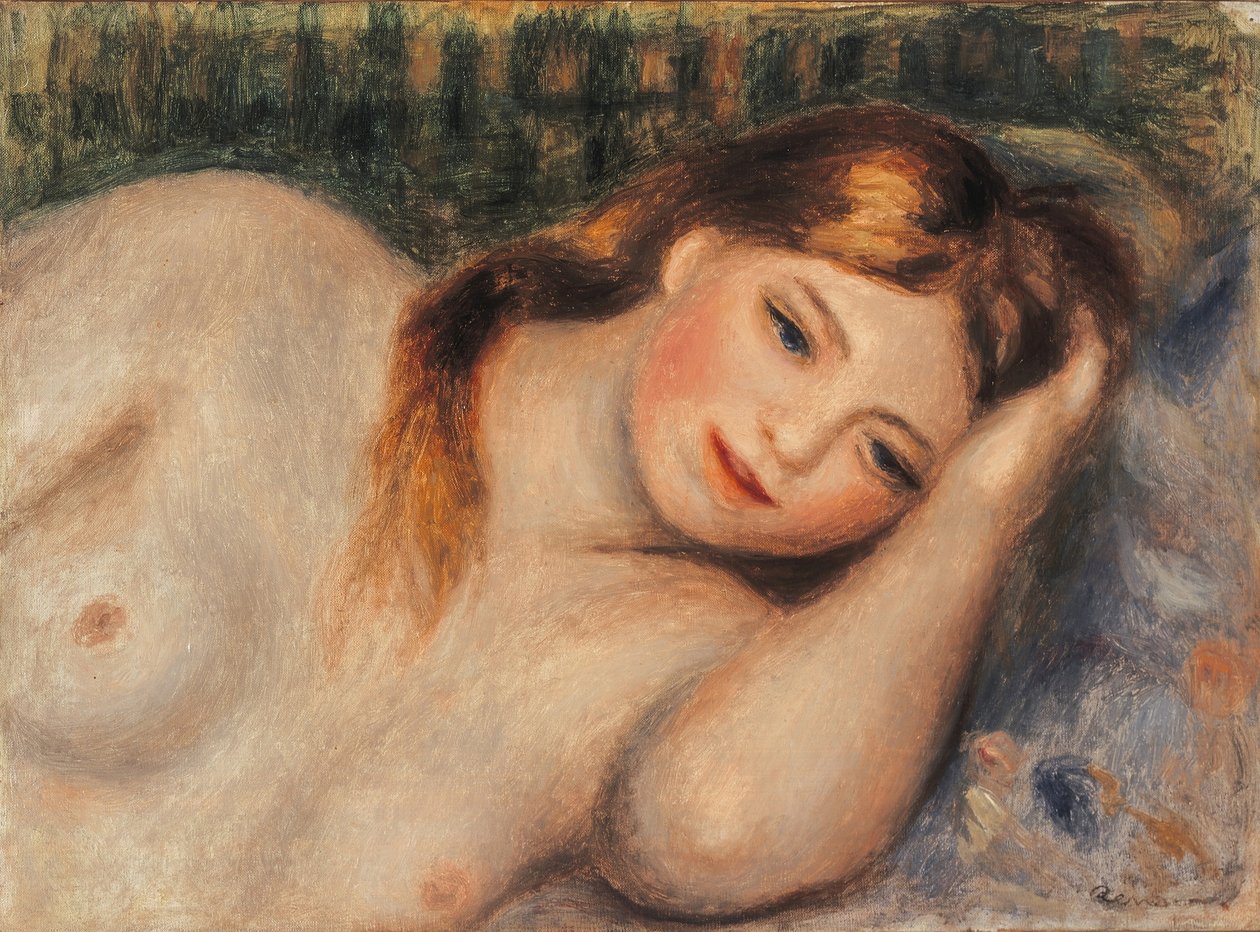 Nuori alaston tyttö makuuasennossa, rintakuva, 1905 tekijältä Pierre Auguste Renoir