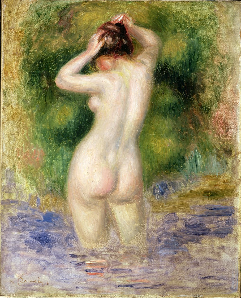 Nude Wading, n. 1880 (öljy kankaalle) tekijältä Pierre Auguste Renoir