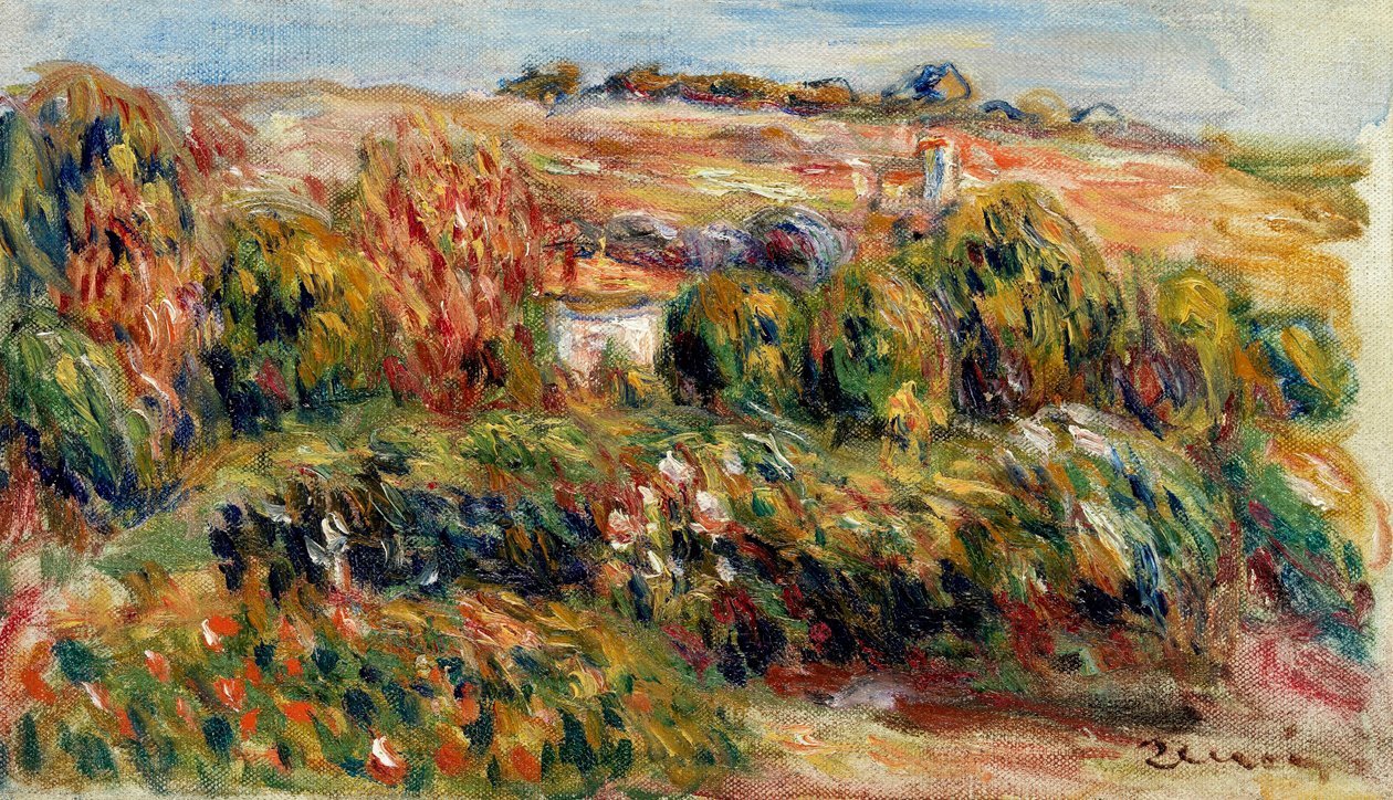 Maisema Provencessa (Ranska). Pierre Auguste Renoirin (1841-1919) maalaus, öljy kankaalle, noin 1900. Ranskalainen taide, 1900-luku, impressionismi. Yksityinen kokoelma. tekijältä Pierre Auguste Renoir