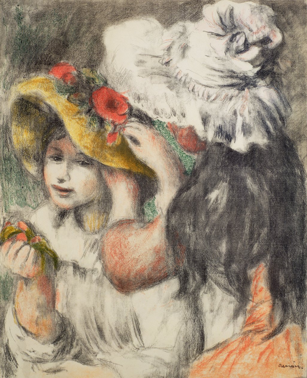 Hatun kiinnittäminen, 1898 tekijältä Pierre Auguste Renoir