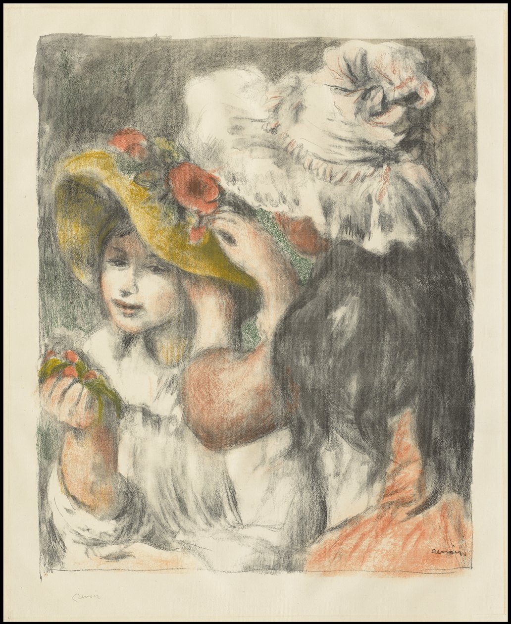 Hatun kiinnittäminen: Toinen levy, n. 1898 tekijältä Pierre Auguste Renoir