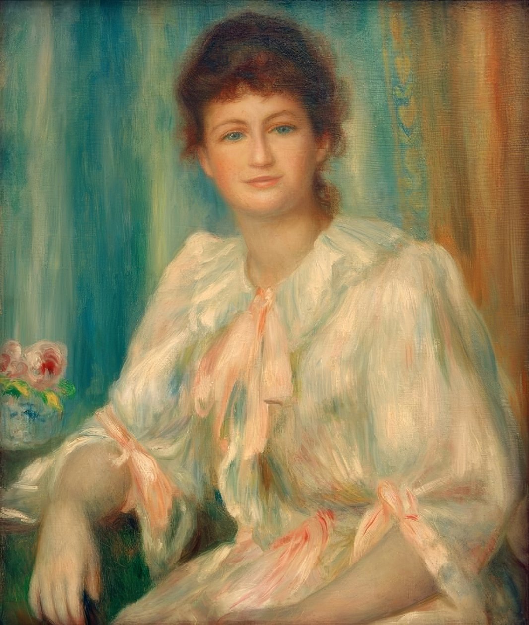 Nuoren naisen muotokuva valkoinen tekijältä Pierre Auguste Renoir