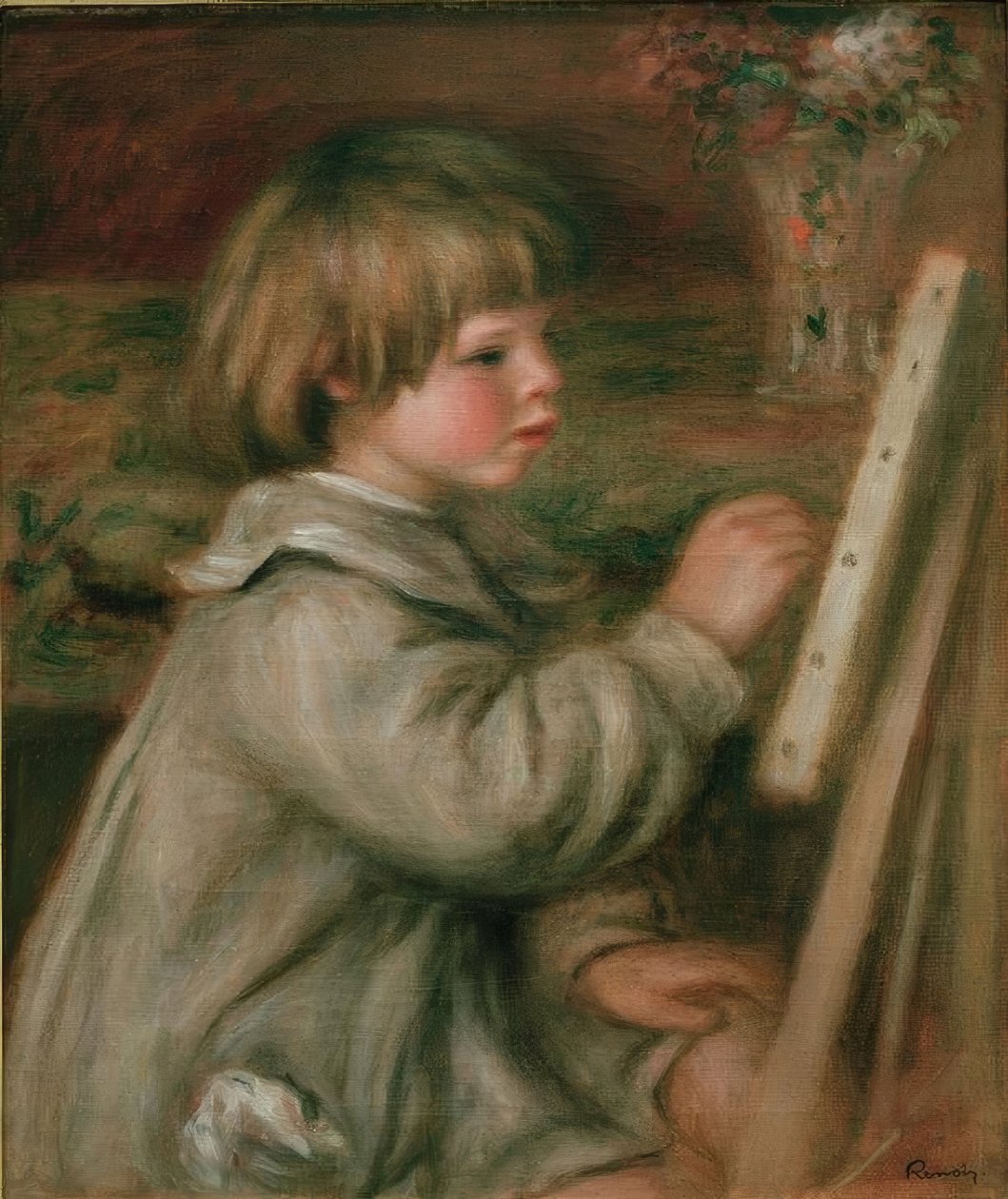 Muotokuva Claude Renoirin maalauksesta. Claude maalaustelineessä tekijältä Pierre Auguste Renoir