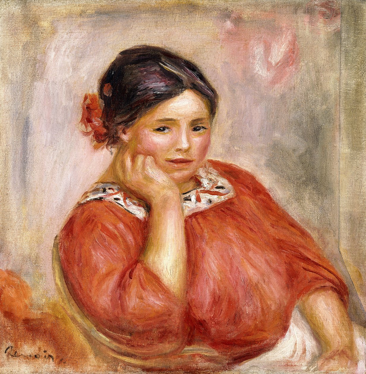Muotokuva Gabriellesta punaisessa puserossa, 1896 tekijältä Pierre Auguste Renoir