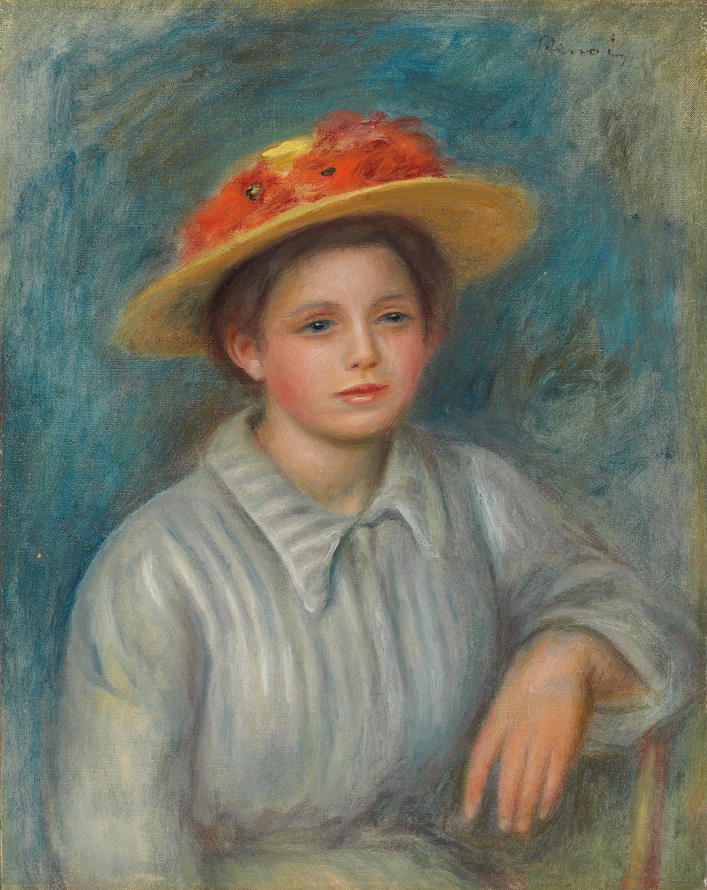 Muotokuva naisesta, jolla on hattu ja kukkia; Muotokuva naisesta kukkahattussa, n. 1890 tekijältä Pierre Auguste Renoir