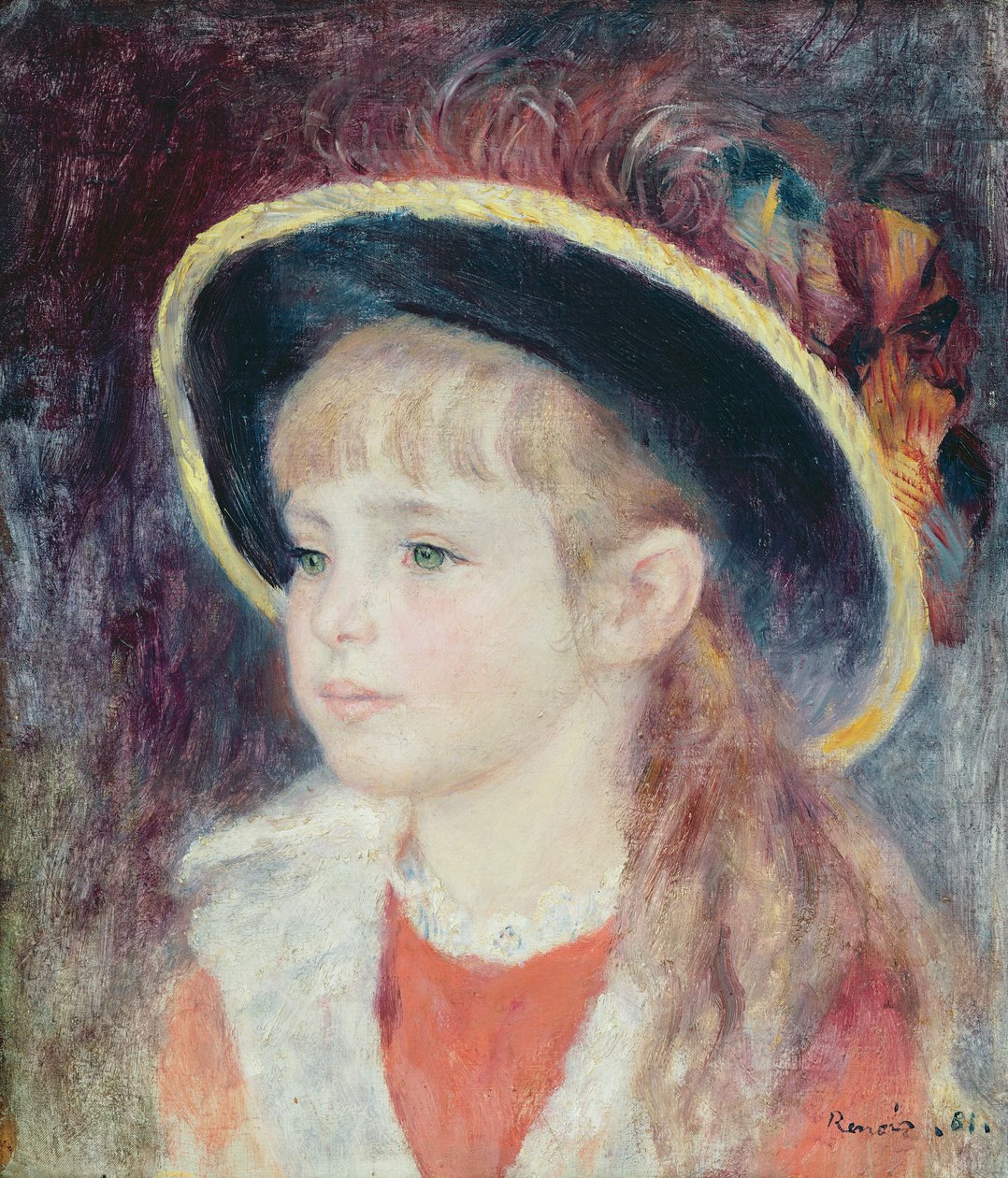 Muotokuva nuoresta tytöstä sinisessä hatussa, 1881 tekijältä Pierre Auguste Renoir