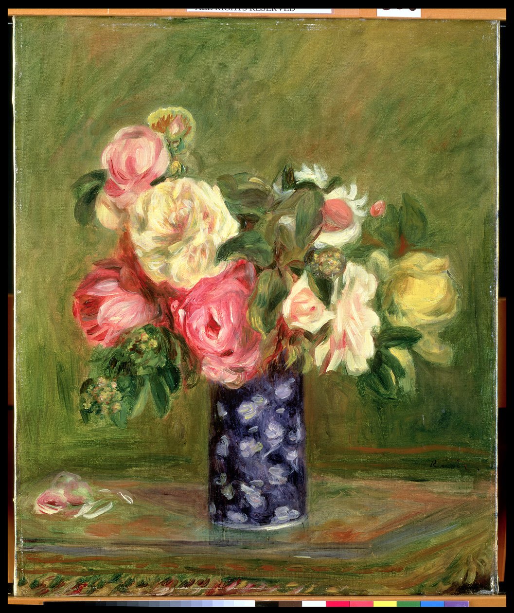 Ruusuja sinisessä maljakossa tekijältä Pierre Auguste Renoir