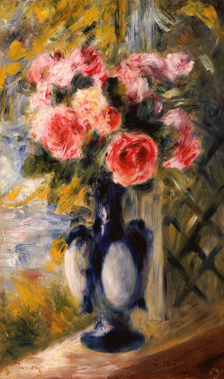 Ruusuja sinisessä maljakossa, 1892 tekijältä Pierre Auguste Renoir