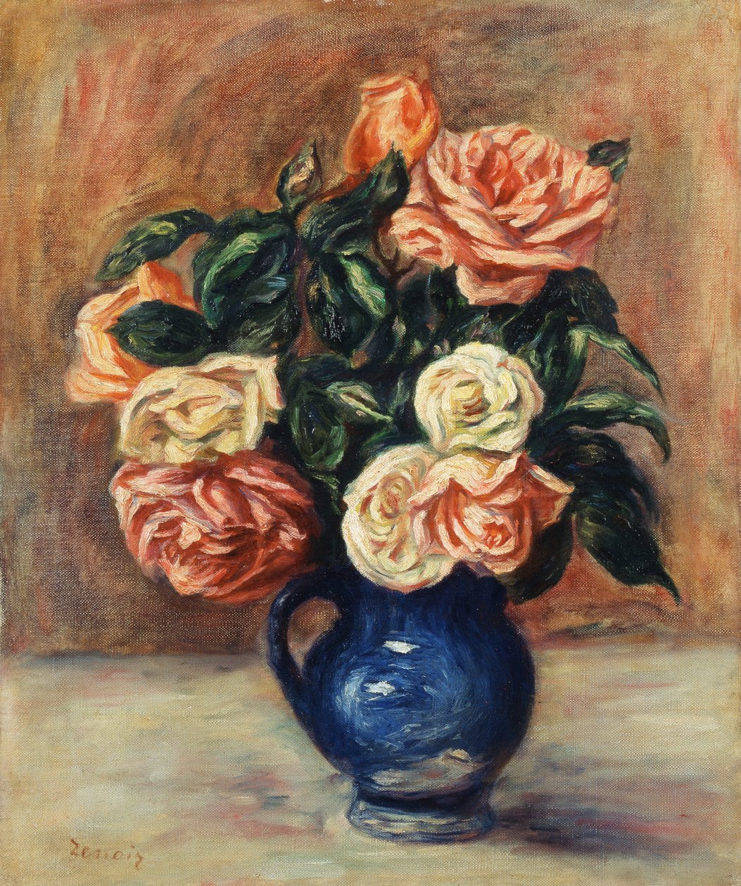 Ruusuja sinisessä maljakossa, n. 1900 tekijältä Pierre Auguste Renoir