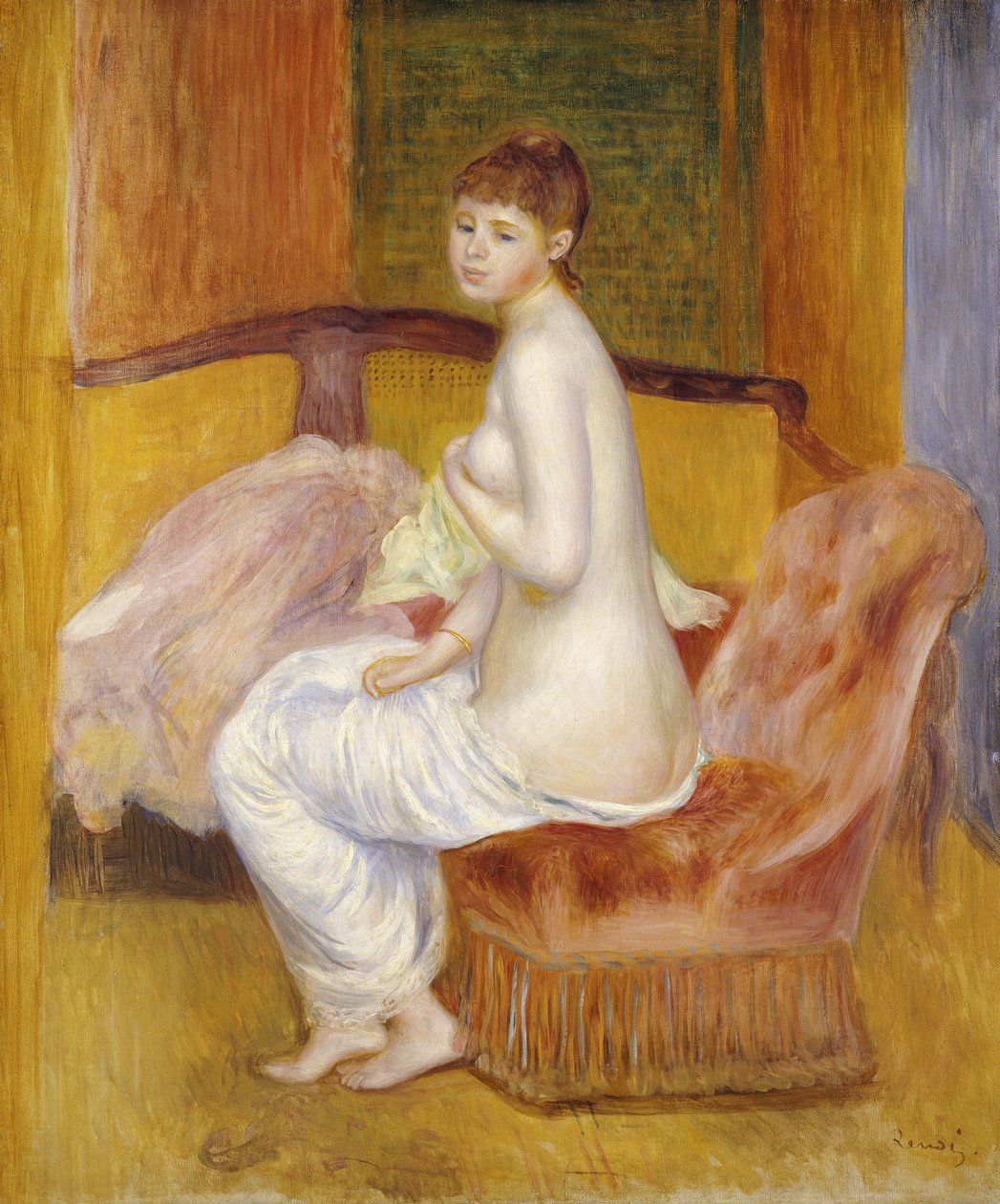 Istuva alaston, Lepo, 1885 tekijältä Pierre Auguste Renoir