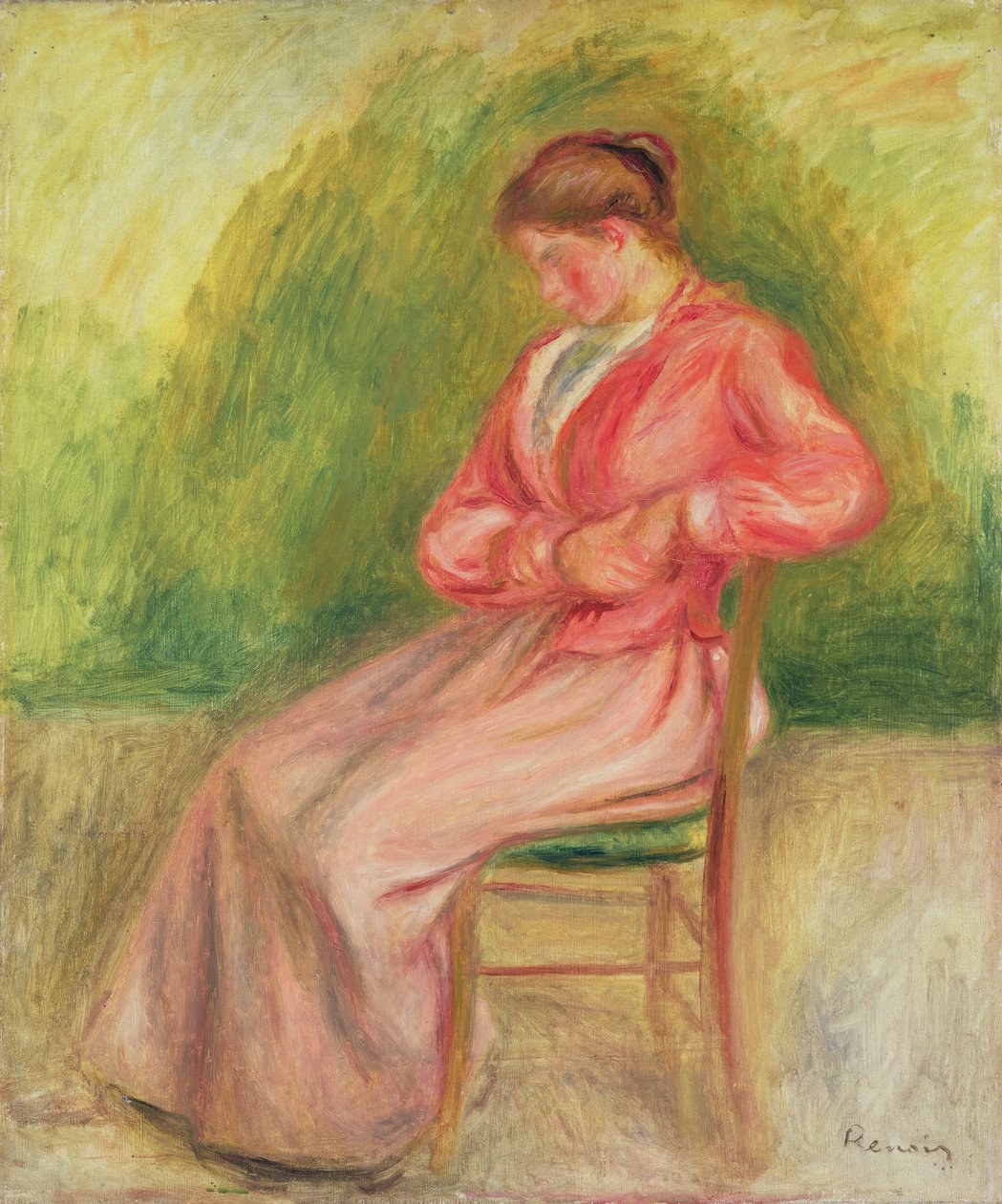 Istuva nainen (öljy kankaalle) tekijältä Pierre Auguste Renoir