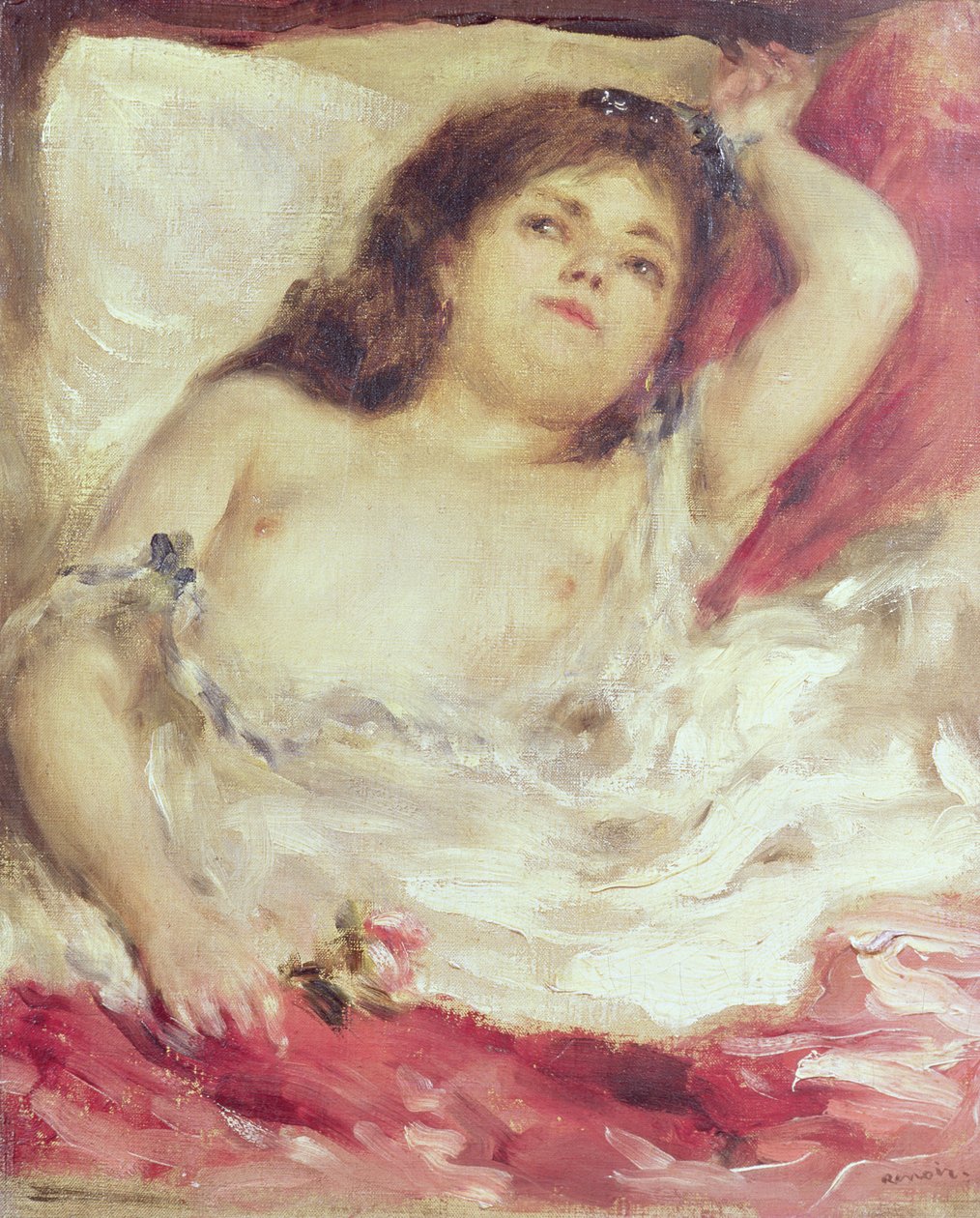 Puolialaston nainen sängyssä: Ruusu, ennen vuotta 1872 (öljy kankaalle) tekijältä Pierre Auguste Renoir