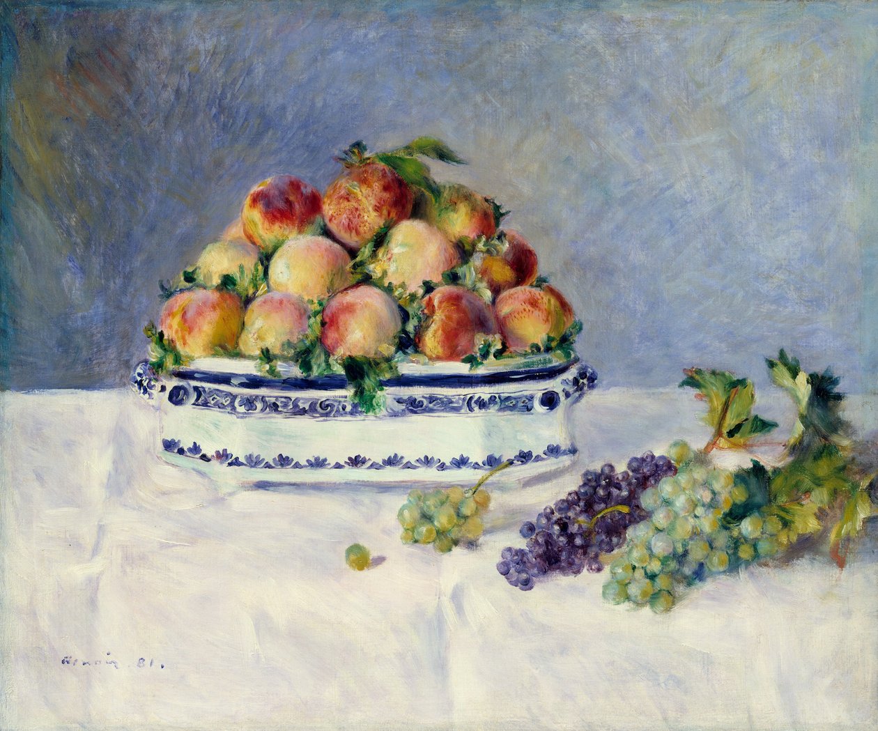 Asetelma persikoilla ja viinirypäleillä, 1881. tekijältä Pierre Auguste Renoir
