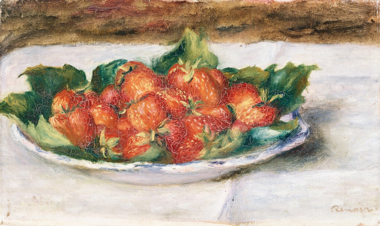 Asetelma mansikoiden kanssa; Nature Morte avec Fraises, n. 1880 tekijältä Pierre Auguste Renoir