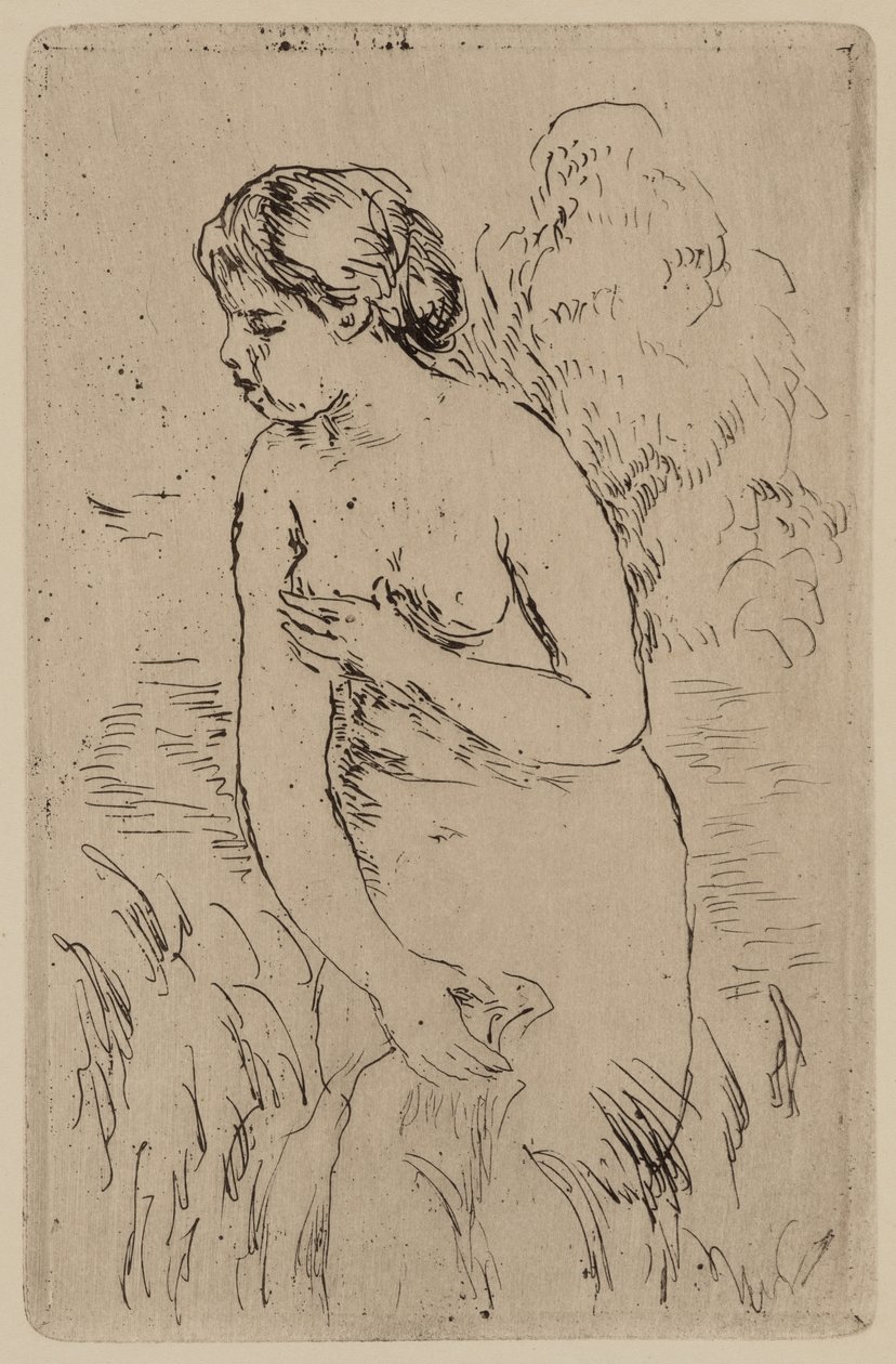 Kylpijä, n.1890 (tussikaiverrus paperille). tekijältä Pierre Auguste Renoir